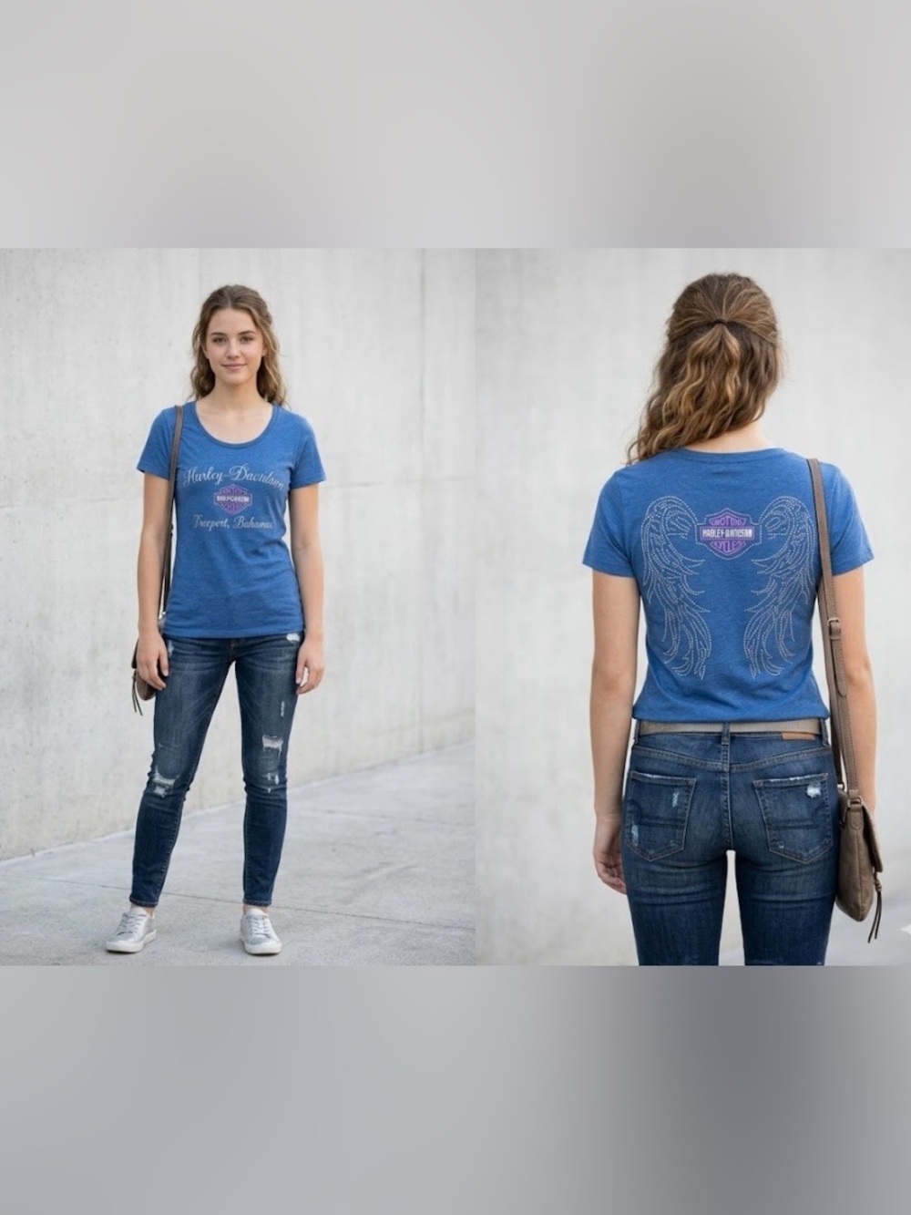 Harley-Davidson Blue Tee with Black Label and Orange Logo 852